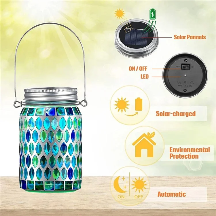 Solar Mosaic Lights Outdoor Hanging Lanterns Waterproof Night Lamps Decorations - Blue