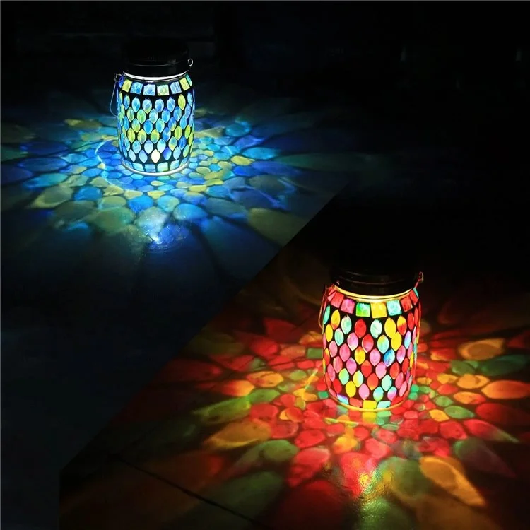 Solar Mosaic Lights Outdoor Hanging Lanterns Waterproof Night Lamps Decorations - Blue