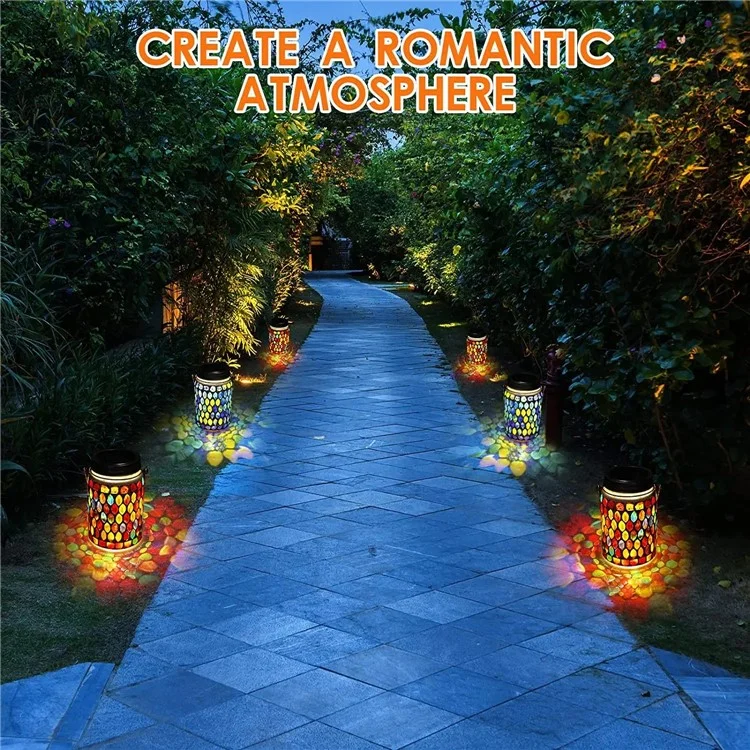 Solar Mosaic Lights Outdoor Hanging Lanterns Waterproof Night Lamps Decorations - Blue