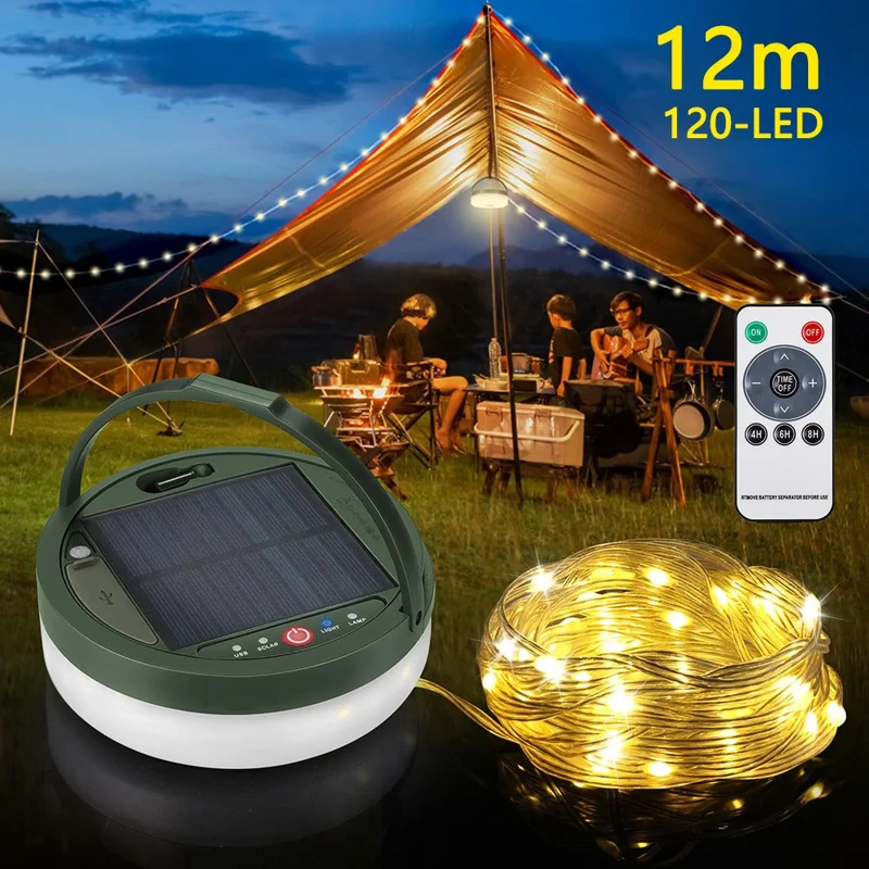 12m Solar Powered String Lights 120-LED Lampen für Baum, Terrasse, Garten - Warmweiß
