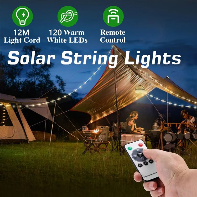 12m Solar Powered String Lights 120-LED Lampen für Baum, Terrasse, Garten - Warmweiß