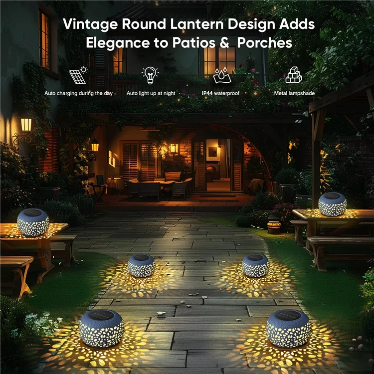 Hollow Out Retro Metal Solar Lantern Waterproof Outdoor Garden Patio Decor - Black