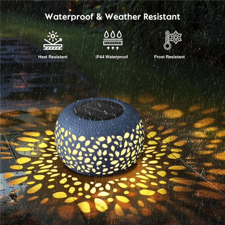 Hollow Out Retro Metal Solar Lantern Waterproof Outdoor Garden Patio Decor - Black