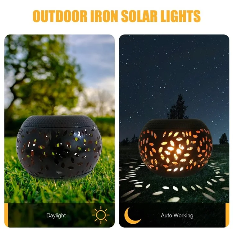 Hollow Out Retro Metal Solar Lantern Waterproof Outdoor Garden Patio Decor - Black