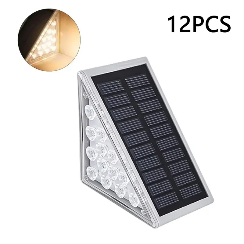 12Pcs 13-LED Solar LED Step Lights Anti-Theft Waterproof Outdoor Stair Decorative Lights - Warm Light