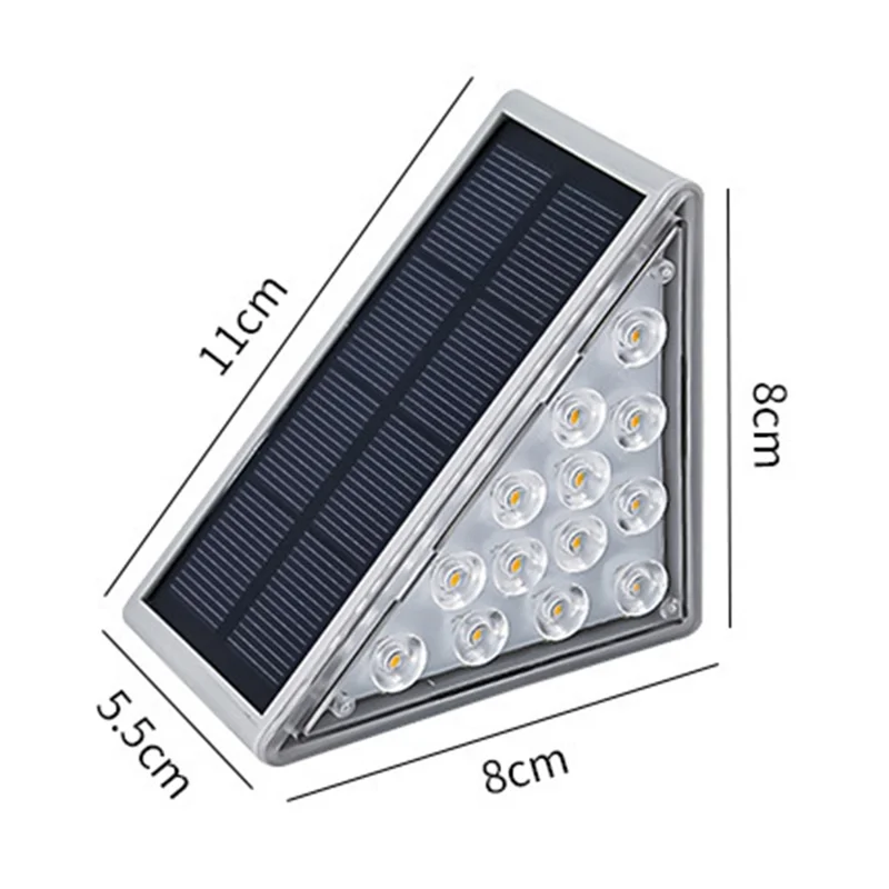 12Pcs 13-LED Solar LED Step Lights Anti-Theft Waterproof Outdoor Stair Decorative Lights - Warm Light