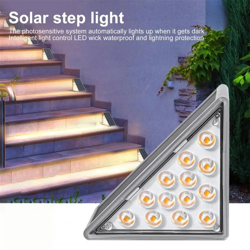 12Pcs 13-LED Solar LED Step Lights Anti-Theft Waterproof Outdoor Stair Decorative Lights - Warm Light