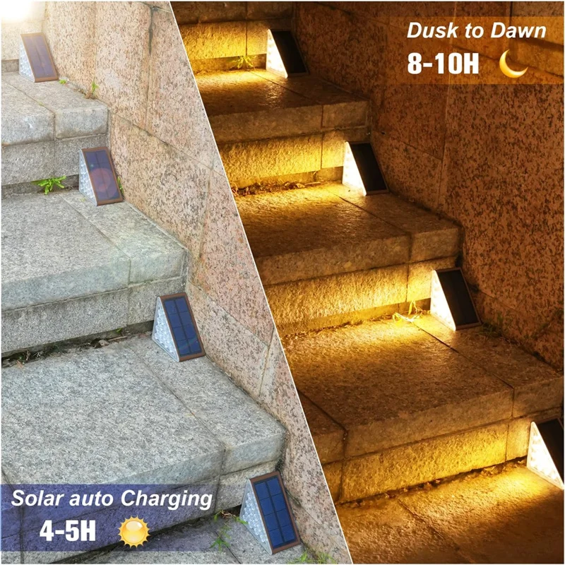 12Pcs 13-LED Solar LED Step Lights Anti-Theft Waterproof Outdoor Stair Decorative Lights - Warm Light