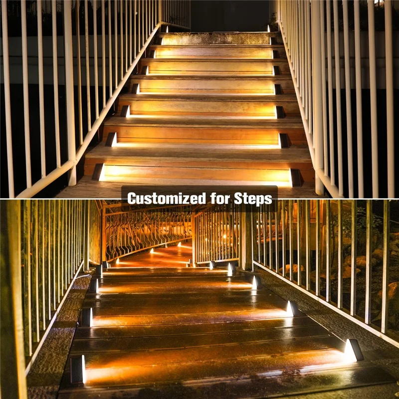12Pcs 13-LED Solar LED Step Lights Anti-Theft Waterproof Outdoor Stair Decorative Lights - Warm Light