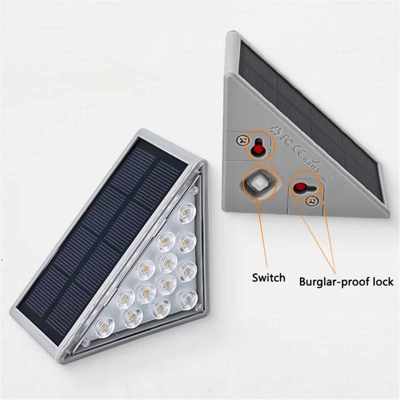 12Pcs 13-LED Solar LED Step Lights Anti-Theft Waterproof Outdoor Stair Decorative Lights - Warm Light