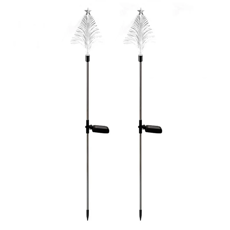 2Pcs Solar Powered Fiber Optic Christmas Tree Shape Ground Stake Light Garden Decoration