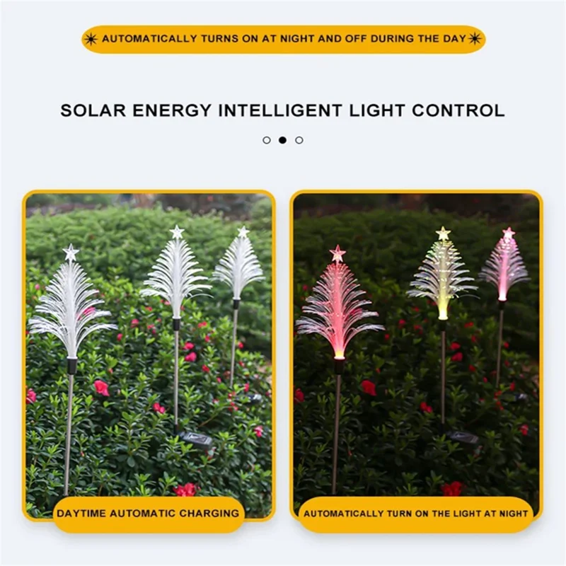 2Pcs Solar Powered Fiber Optic Christmas Tree Shape Ground Stake Light Garden Decoration