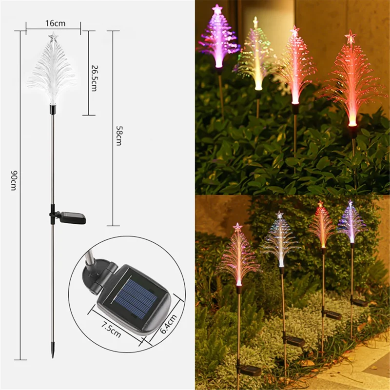 2Pcs Solar Powered Fiber Optic Christmas Tree Shape Ground Stake Light Garden Decoration