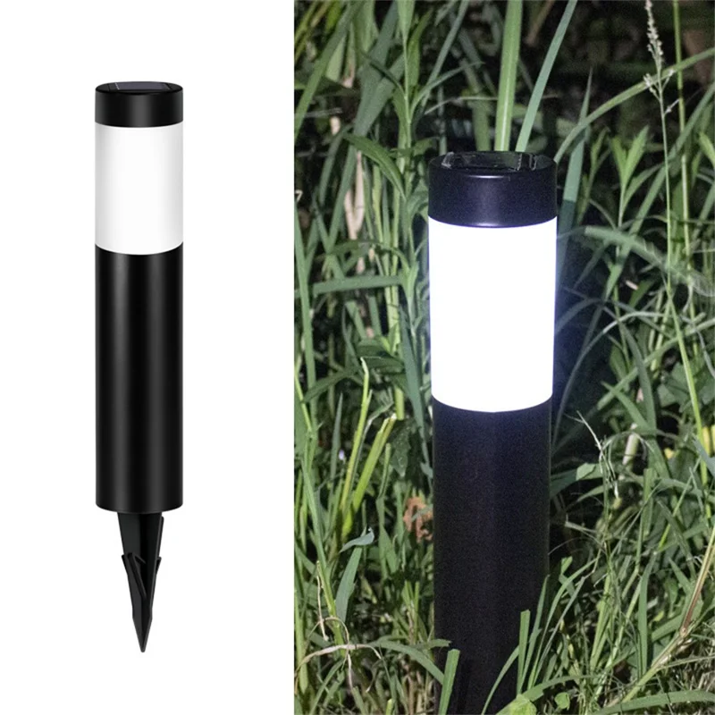 262 Stainless Steel+PP Solar Waterproof Outdoor LED Light Cylindrical Garden Yard Lawn Stake Lamp - Black / White Light