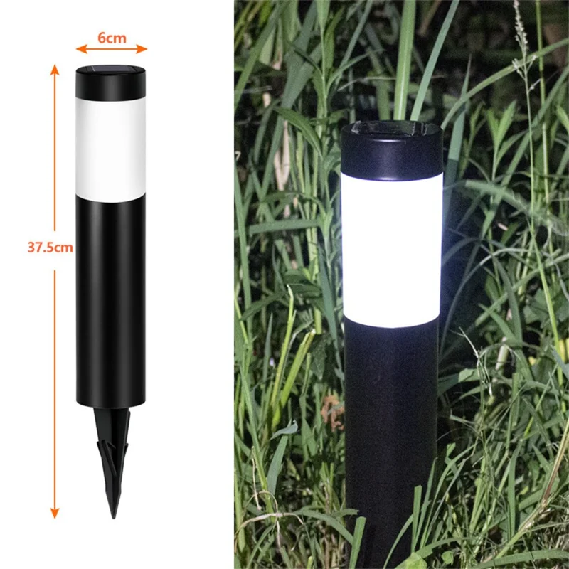 262 Stainless Steel+PP Solar Waterproof Outdoor LED Light Cylindrical Garden Yard Lawn Stake Lamp - Black / White Light