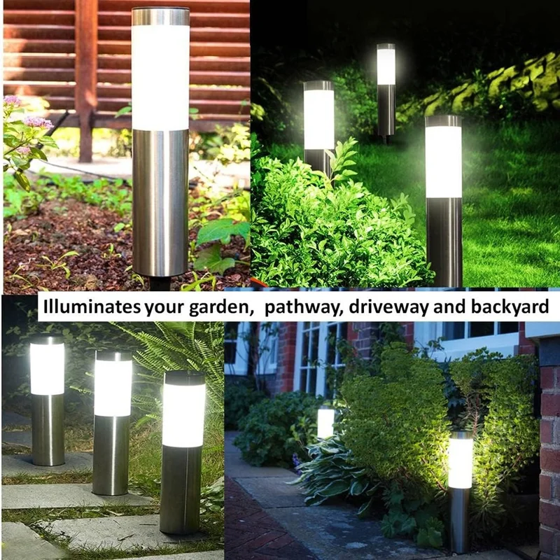 262 Stainless Steel+PP Solar Waterproof Outdoor LED Light Cylindrical Garden Yard Lawn Stake Lamp - Black / White Light