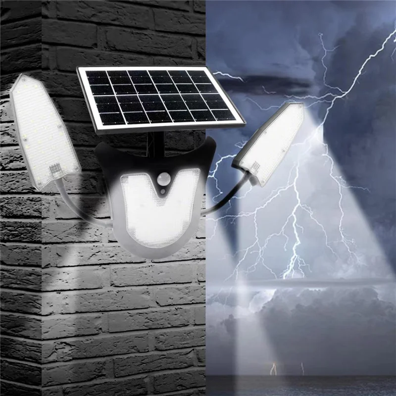 Unabhängiges Solar-Wandleuchte mit 3 Köpfen und LED-Beleuchtung, PIR-Sensor für Bewegungserkennung, für Villa, Garten und Hof