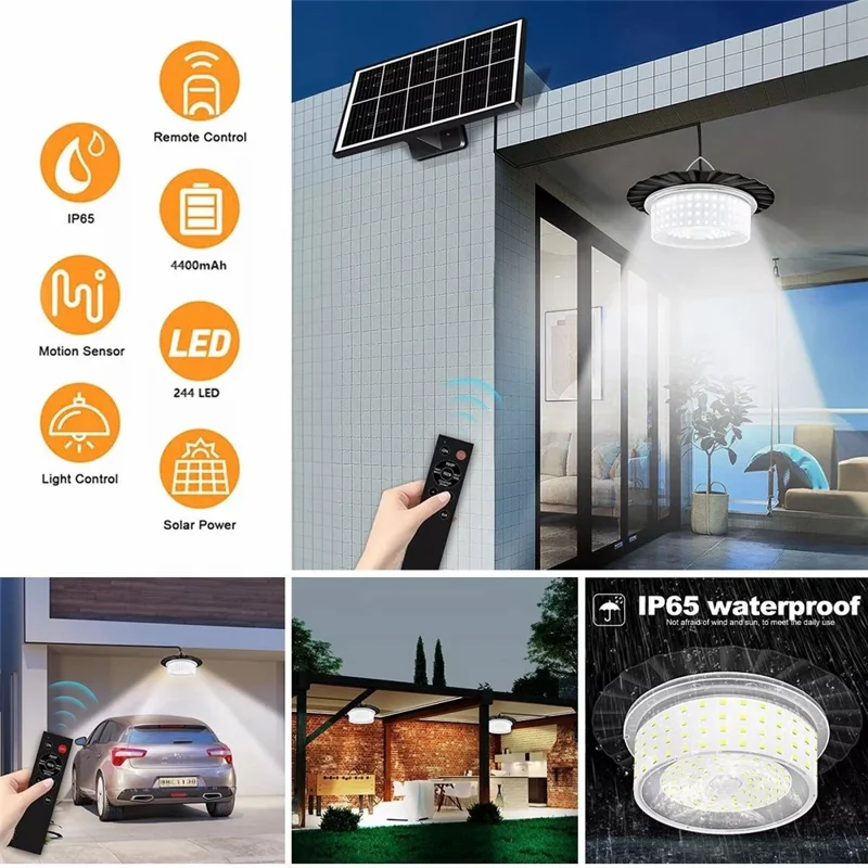 244LED Hanging Solar Light Waterproof Yard Garden Patio Human Body Sensing Light with Remote Control