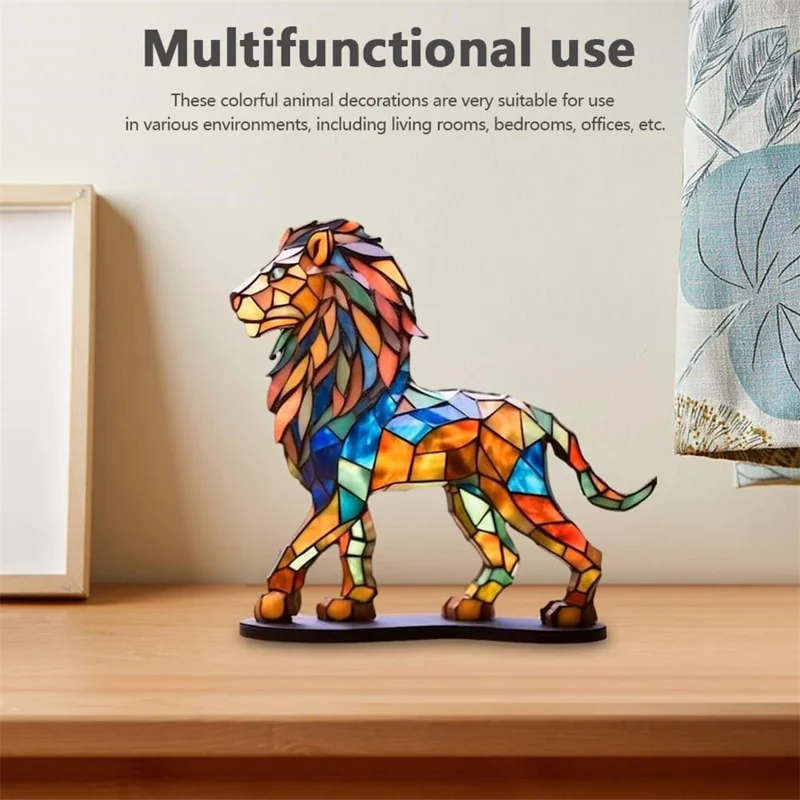 Wild Animal Colorful Acrylic Art Desktop Ornament Home Office Decorative Ornament - Lion