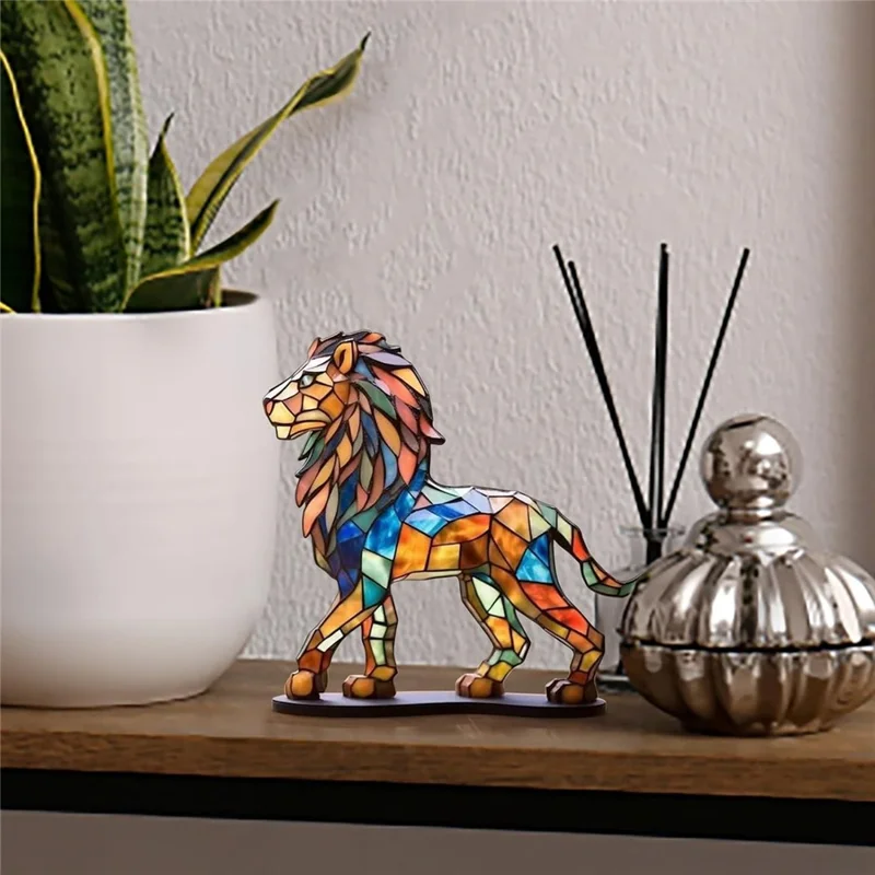 Wild Animal Colorful Acrylic Art Desktop Ornament Home Office Decorative Ornament - Lion
