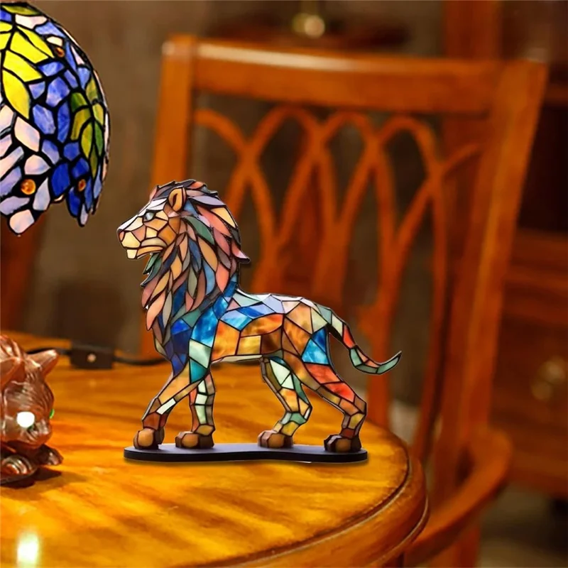 Wild Animal Colorful Acrylic Art Desktop Ornament Home Office Decorative Ornament - Lion
