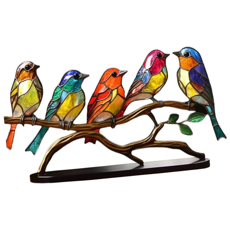 Colorful Bird Metal Desktop Ornament Home Office Flat Decorative Ornament, 5-Bird