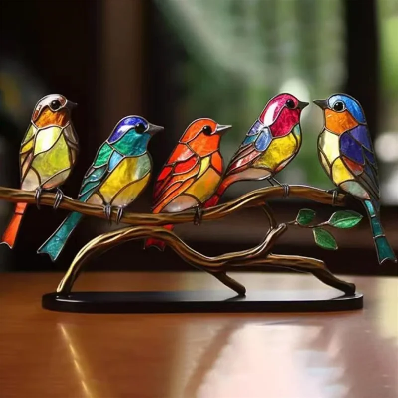 Colorful Bird Metal Desktop Ornament Home Office Flat Decorative Ornament, 5-Bird