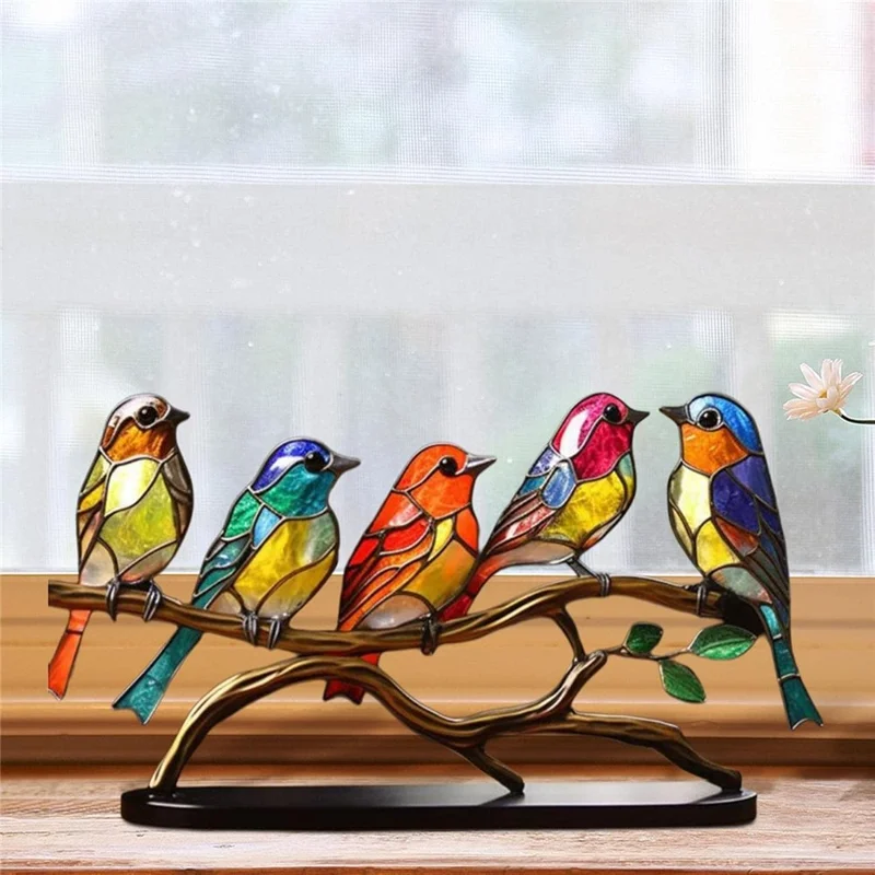 Colorful Bird Metal Desktop Ornament Home Office Flat Decorative Ornament, 5-Bird