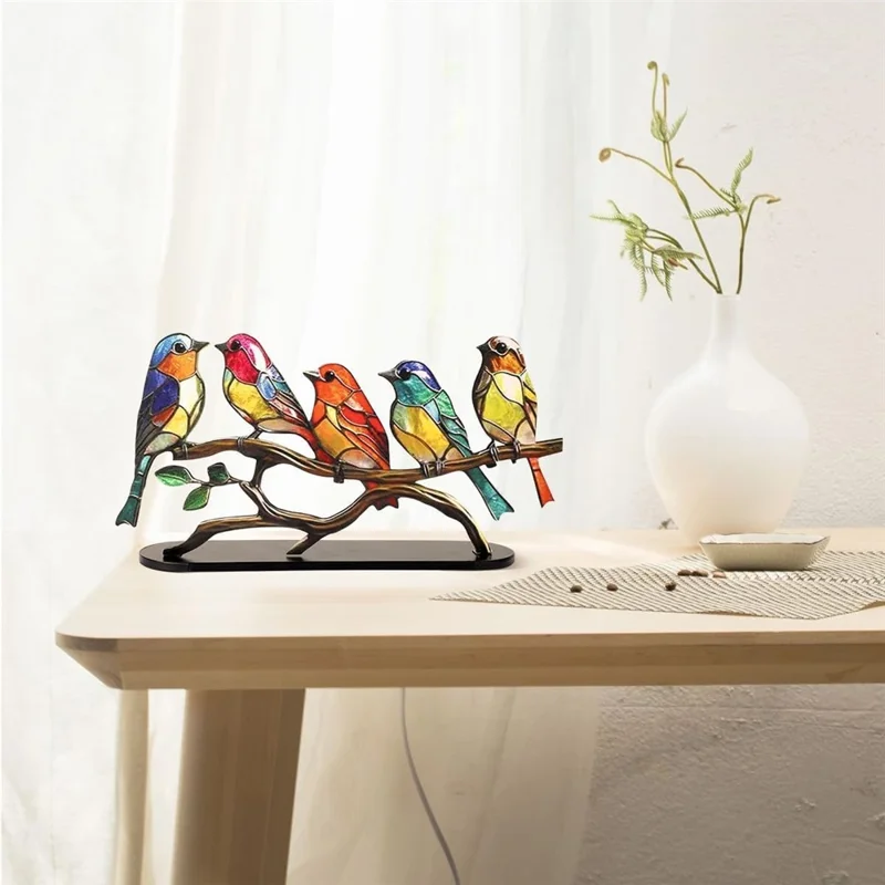 Colorful Bird Metal Desktop Ornament Home Office Flat Decorative Ornament, 5-Bird