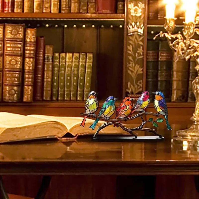 Colorful Bird Metal Desktop Ornament Home Office Flat Decorative Ornament, 5-Bird