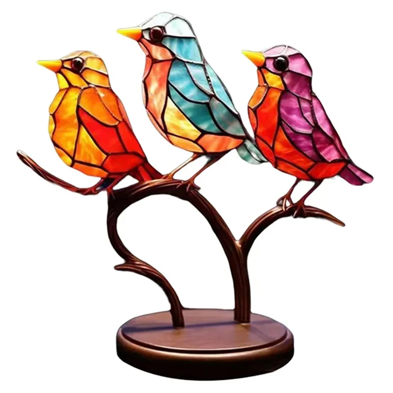 Colorful Bird Metal Desktop Ornament Home Office Flat Decorative Ornament, Same Direction 3-Bird