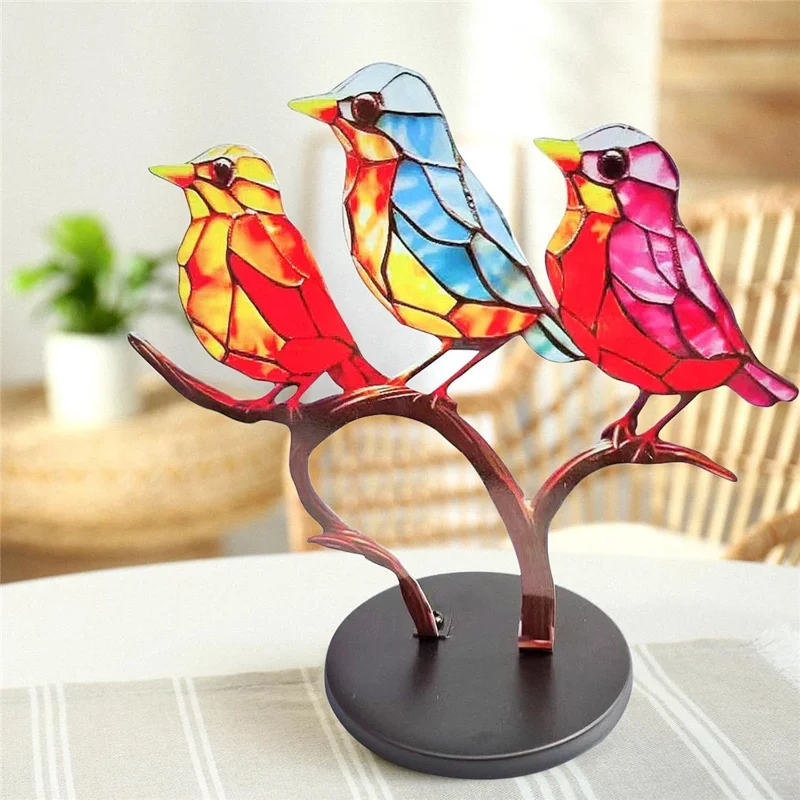 Colorful Bird Metal Desktop Ornament Home Office Flat Decorative Ornament, Same Direction 3-Bird