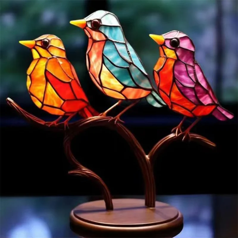 Colorful Bird Metal Desktop Ornament Home Office Flat Decorative Ornament, Same Direction 3-Bird