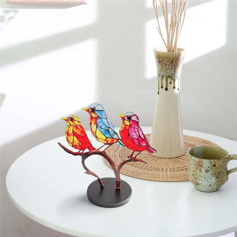 Colorful Bird Metal Desktop Ornament Home Office Flat Decorative Ornament, Same Direction 3-Bird