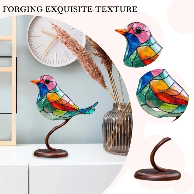 Colorful Bird Metal Desktop Ornament Home Office Flat Decorative Ornament, 1 Bird