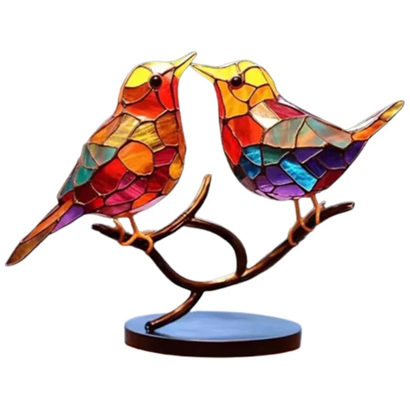 Colorful Bird Metal Desktop Ornament Home Office Flat Decorative Ornament, 2-Bird