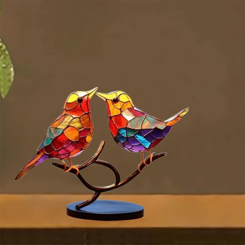 Colorful Bird Metal Desktop Ornament Home Office Flat Decorative Ornament, 2-Bird