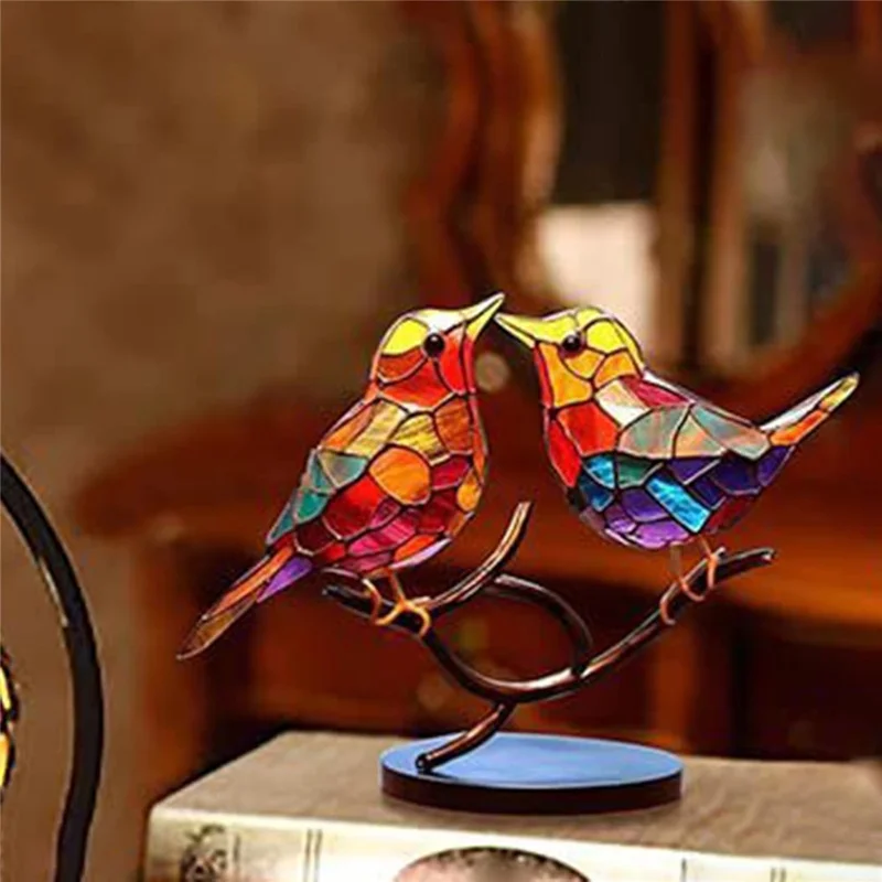 Colorful Bird Metal Desktop Ornament Home Office Flat Decorative Ornament, 2-Bird