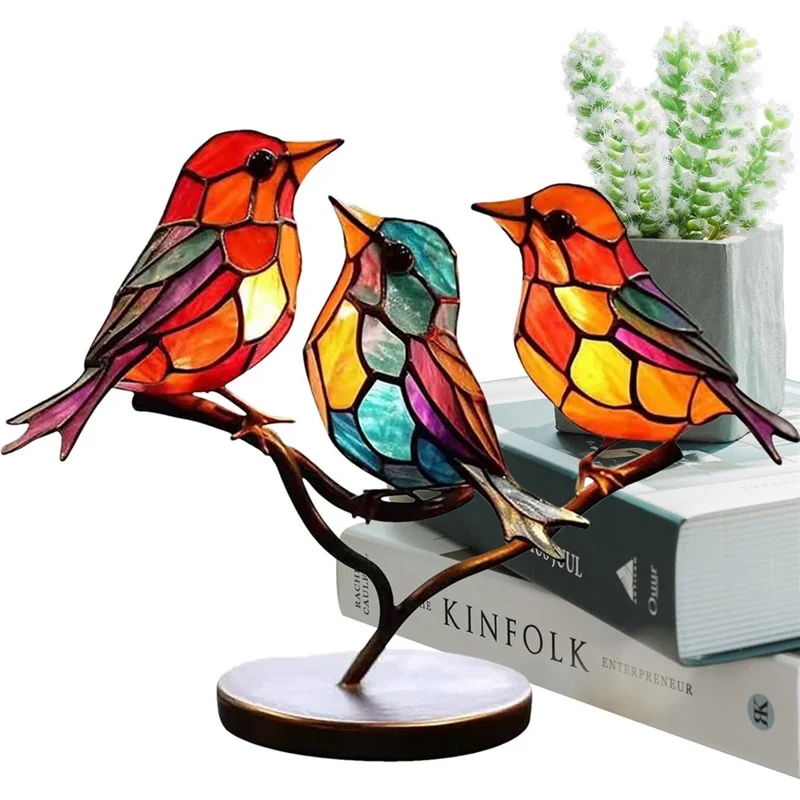 Colorful Bird Metal Desktop Ornament Home Office Flat Decorative Ornament, Different Direction 3-Bird