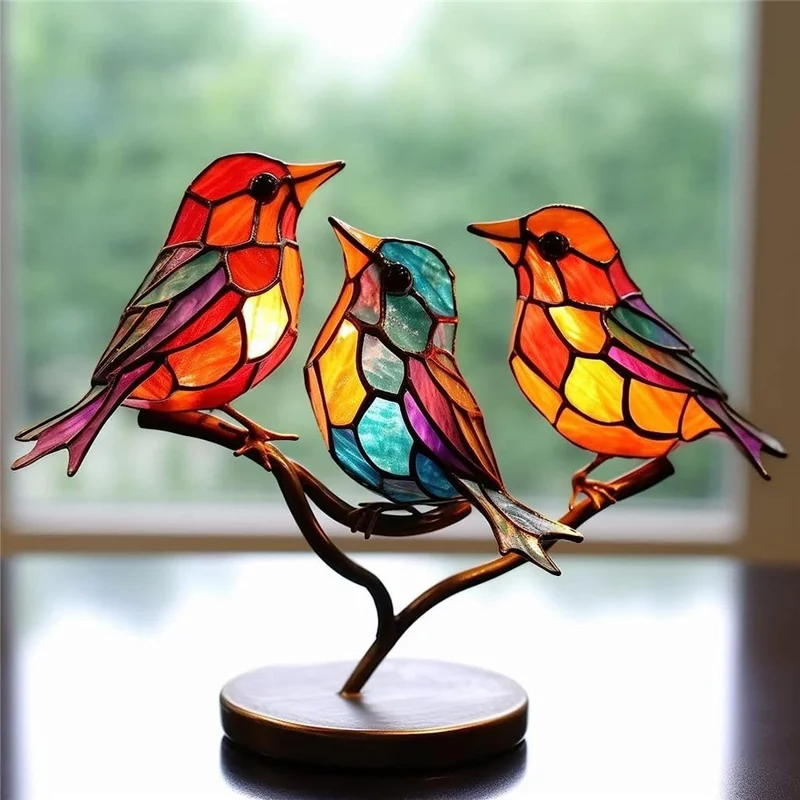 Colorful Bird Metal Desktop Ornament Home Office Flat Decorative Ornament, Different Direction 3-Bird