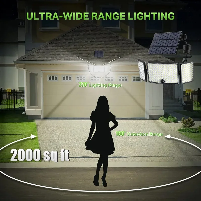 234LED Waterproof Outdoor 3-Head Solar Lamp Motion Sensor Garden Yard Wall Light with Remote Control