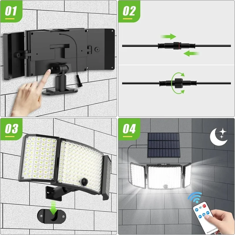 234LED Waterproof Outdoor 3-Head Solar Lamp Motion Sensor Garden Yard Wall Light with Remote Control