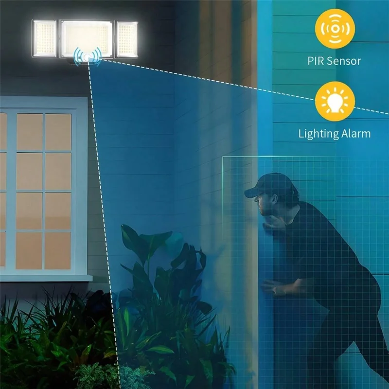 234LED Waterproof Outdoor 3-Head Solar Lamp Motion Sensor Garden Yard Wall Light with Remote Control