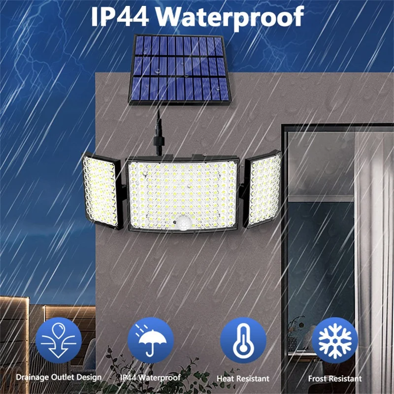 234LED Waterproof Outdoor 3-Head Solar Lamp Motion Sensor Garden Yard Wall Light with Remote Control