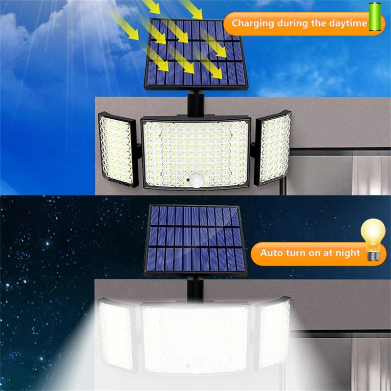 234LED Waterproof Outdoor 3-Head Solar Lamp Motion Sensor Garden Yard Wall Light with Remote Control