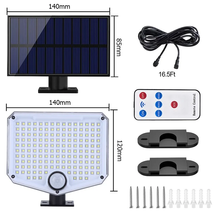 222LED Waterproof Outdoor Solar Wall Lamp Motion Sensor Garden Yard Garage Light with Remote Control