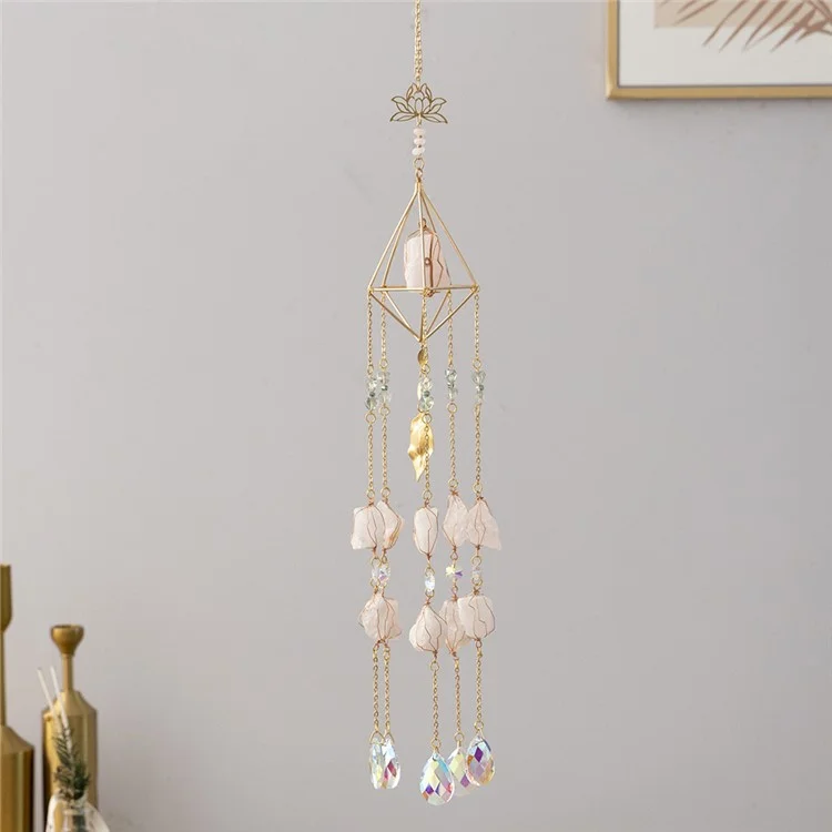 Colgante de Cristal Natural Gravel Sun Catcher Jardín Balcón Colgante de Viento Ornamento - Rosa