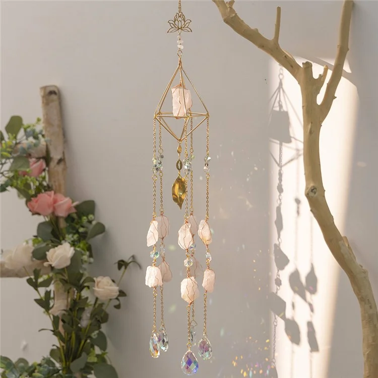 Colgante de Cristal Natural Gravel Sun Catcher Jardín Balcón Colgante de Viento Ornamento - Rosa