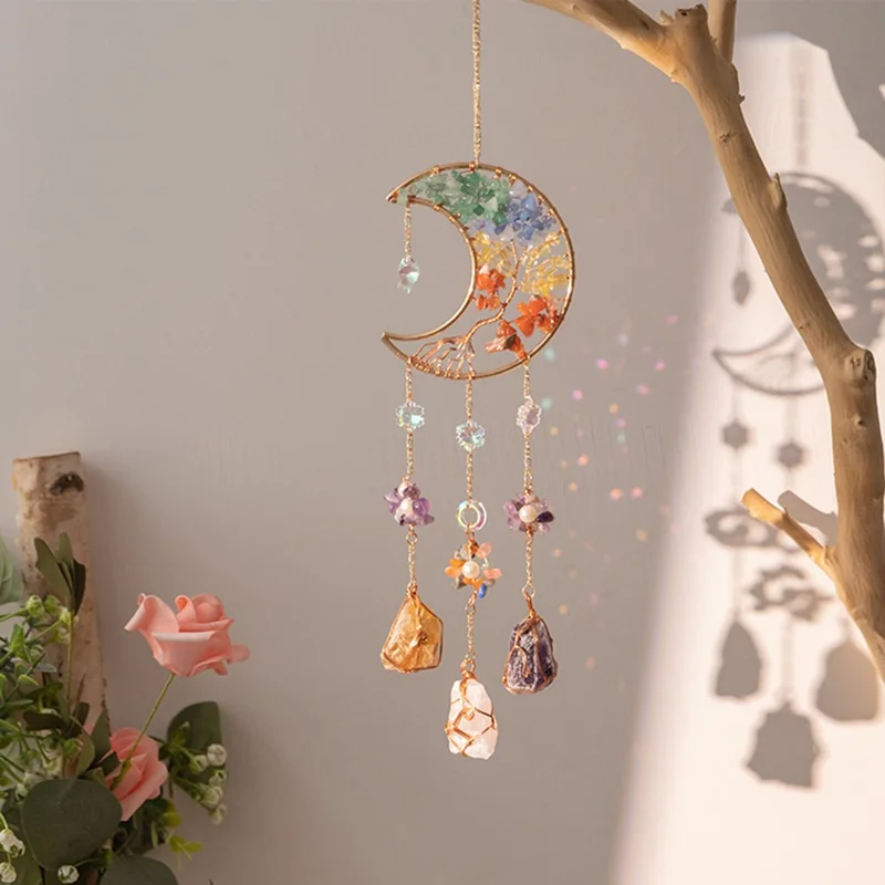 Crystal Pendant Metal Moon Ornament Sun Catcher Outdoor Window Hanging Decoration