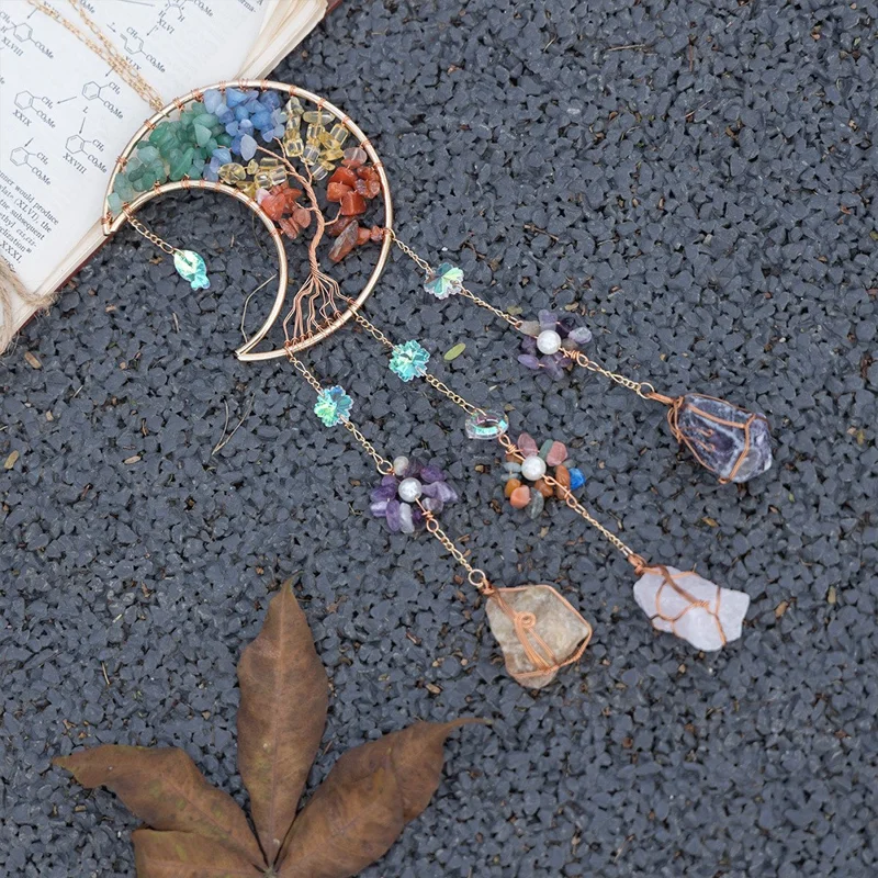 Crystal Pendant Metal Moon Ornament Sun Catcher Outdoor Window Hanging Decoration